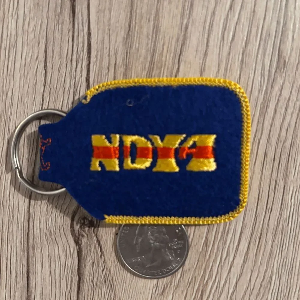 Vintage 40 Plus Duck NDY4 Blue fabric keychain embroidered yellow